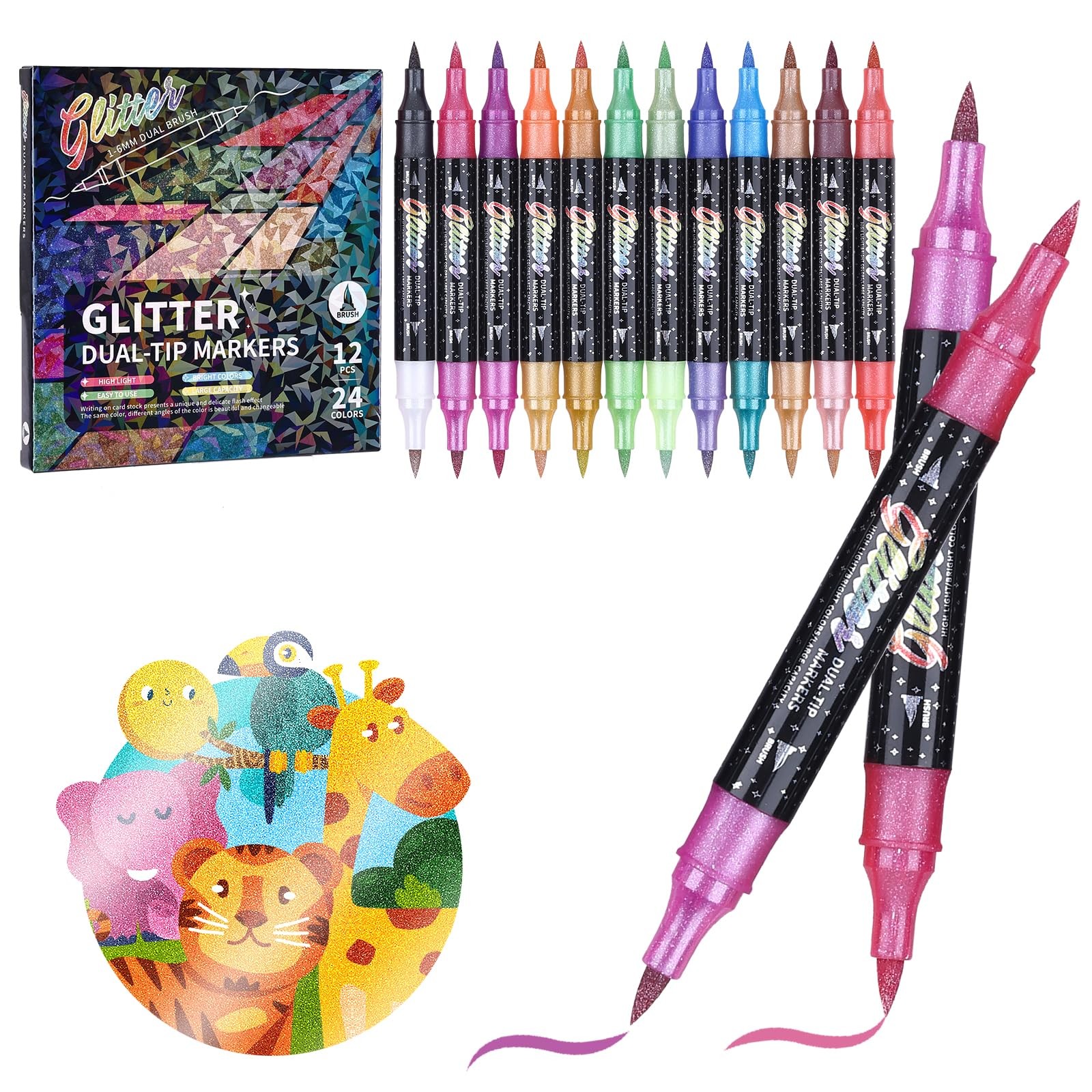 Pens,24 Colors Dual Tip Glitter Pens Set 12 Pack Metall...