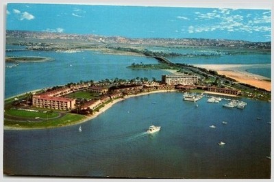 1970s San Diego Mission Bay Bahia Hotel Aerial Postcard Mike Roberts