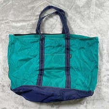 Vintage LL Bean Boat And Tote Bag Large Blue Green Nylon 80s 90s Pockets Rare