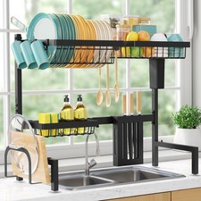 Over The Sink Dish Drying Rack - Adjustable 2 Tier Large Capacity Stainless Stee