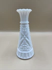 Anchor Hocking Milk Glass Bud Vase Flower Base White “Stars And Bars” 6” VTG MCM