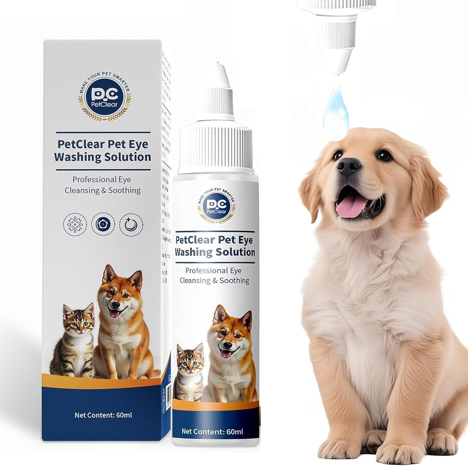 PetClear Augentropfen Hunde & Katzen Gegen Juckreiz, Reizungen, Tränenstein 60ml