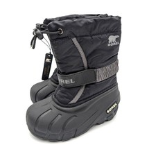 Sorel Flurry Hook Loop Snow Boots Round Toe Kids' Black Size US10 EU27
