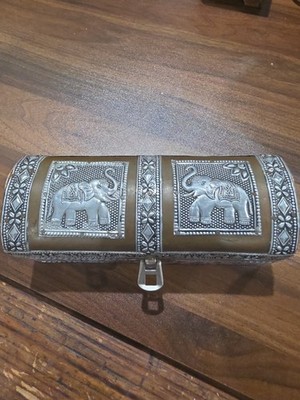 Beautiful Spice Box with Hammered Silver-Colored Metal   Ganesh Design
