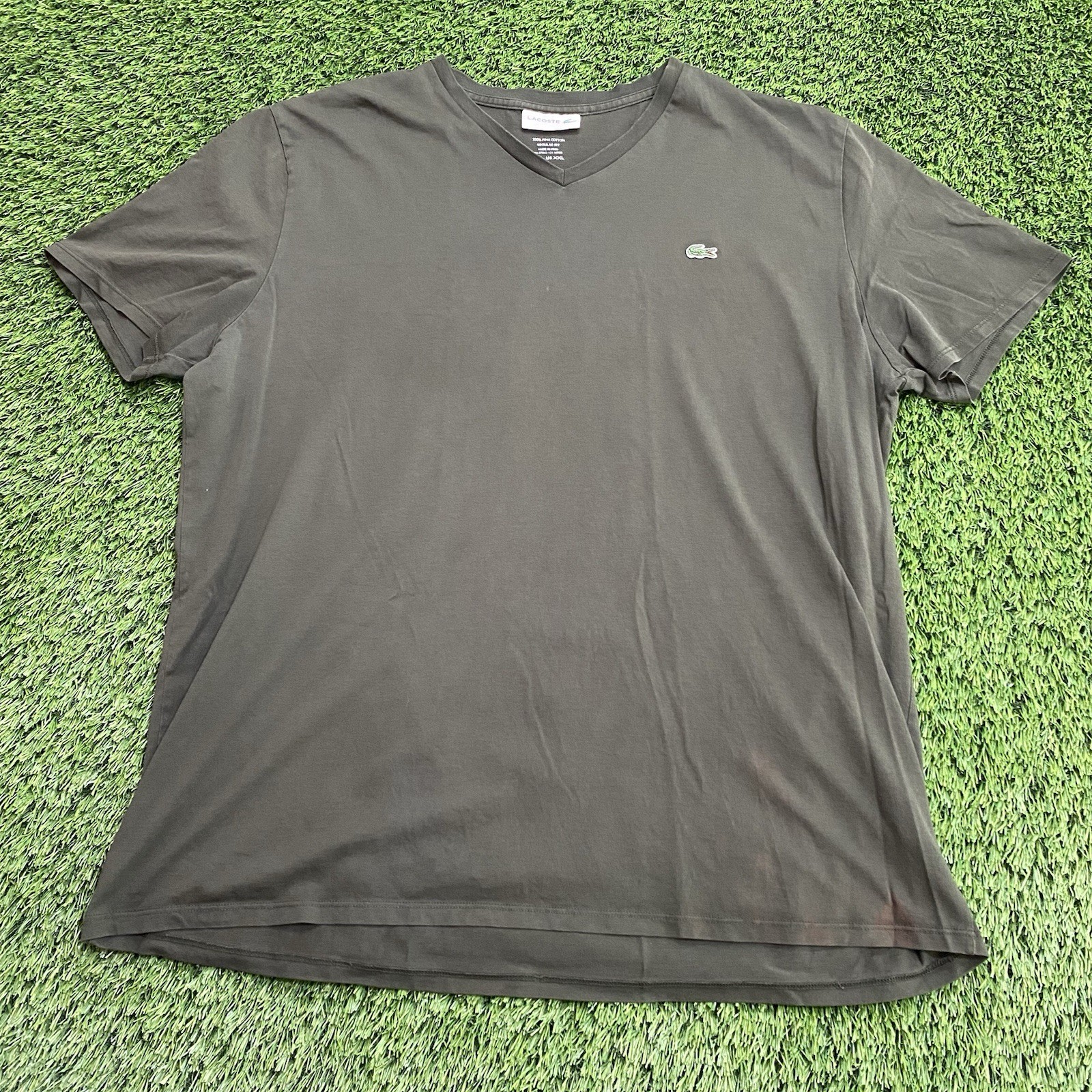 Lacoste Men’s Green 2XL Regular Fit V-Neck T-Shirt Pima Cotton Basic Casual Croc