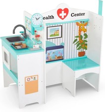 Wooden Kids Doctor Playset Multi-Sided Pretend Medical Exam Room Toy