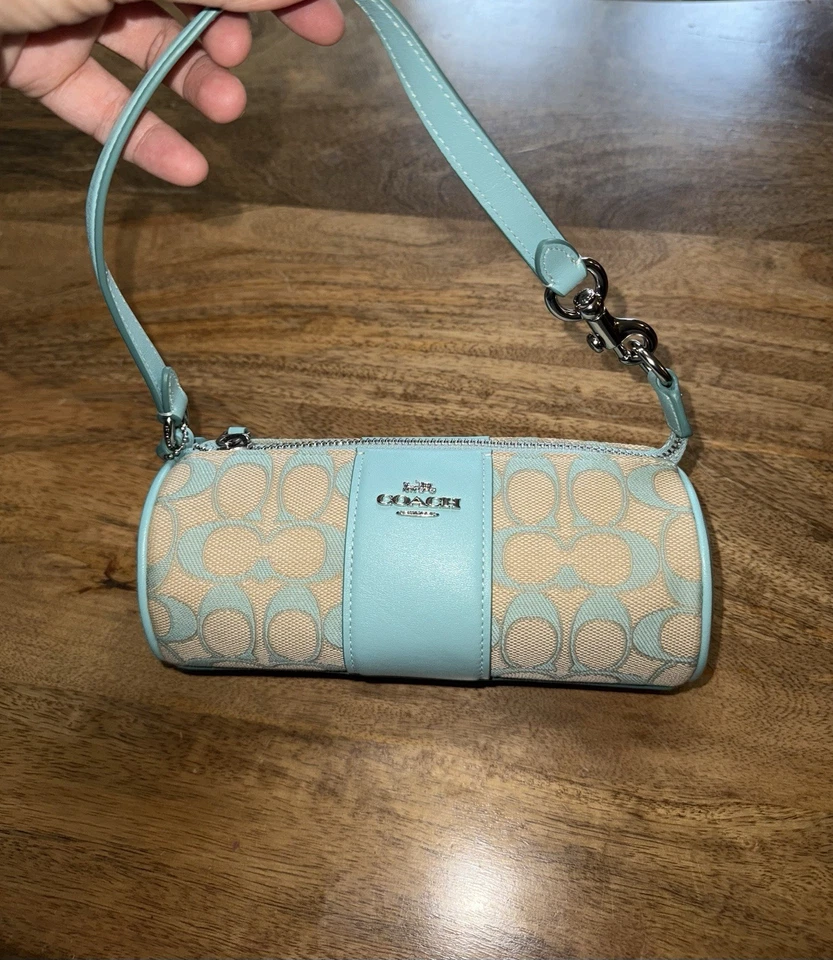 NWT COACH Nolita Barrel Bag Signature Jacquard Top Handle Purse CU003 Faded Blue - Image 2 of 4