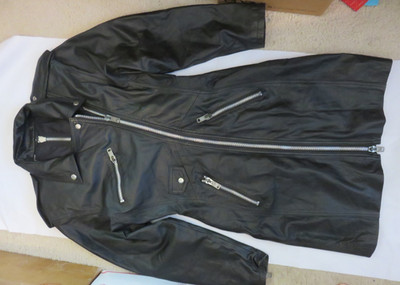 Echtes Leder London Leather Connection BLACK Leather Jacket Coat Dual Zip Size S