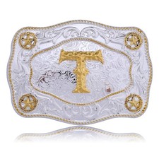 Western Belt Buckles Initial Letters ABCDJMR to Z Large Gold Rodeo Cowboy Belts