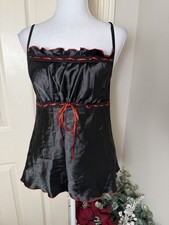 Ninex Lingerie Y2K Black Satin & Red Lace Trim Chemise size medium