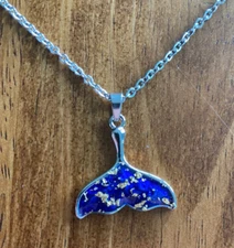 Whale Tail Pendant Necklace - Blue w/ Gold Fleck on Silver Chain - from Pandora