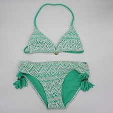 H M Girl's Turquoise with White Lace Bathing Suit Swimsuit Bikini in size 8-10