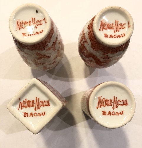 Collectible Four Piece Neiman Marcus Pottery Porcelain Set Macau Orange & White - Picture 3 of 10