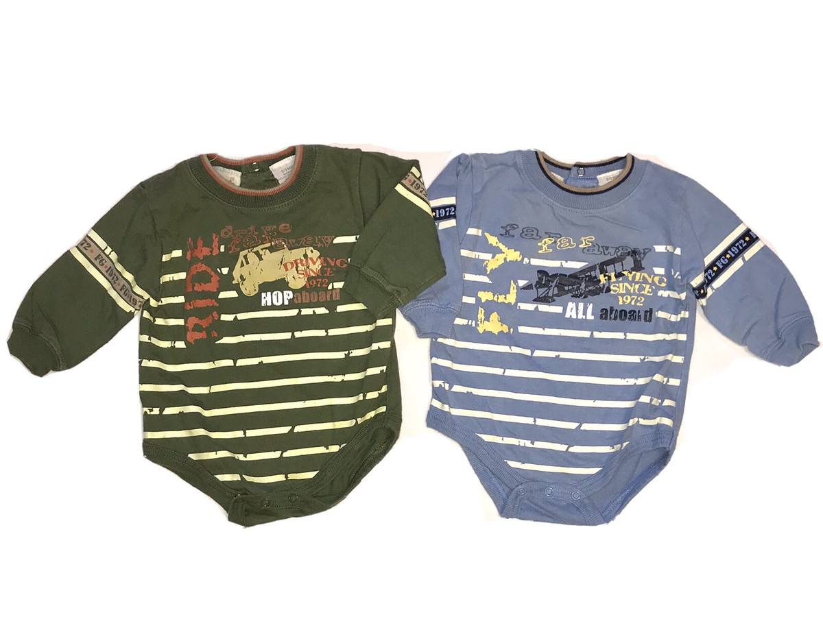 FADED GLORY Baby Boys JEEP PLANE Bodysuit Lot 0-3 Months Long Sleeve Shirt