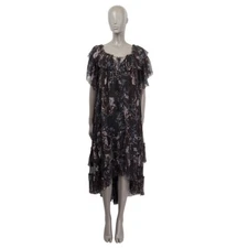 67634 auth ZIMMERMANN black silk PARADISO FLOATING FLORAL MIDI Dress 1 S