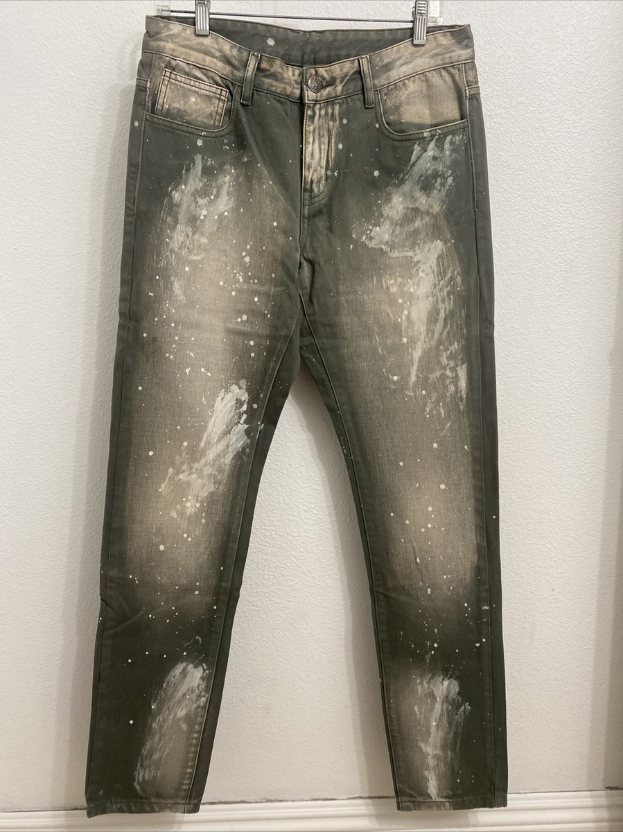 NWOT Embellish NYC Mens Size 32x31 DIRNT Denim Jeans GREEN WHITE PAINT  SPLATTER