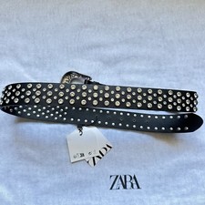 New Zara Rhinestone 100 Leather Black Belt Size 30 32 1736/216