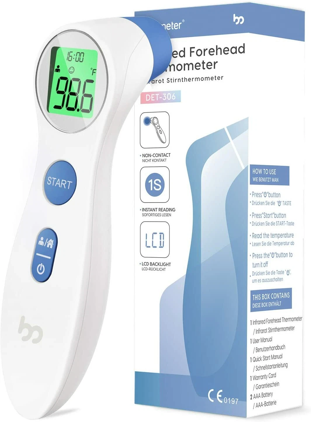 Femometer Medical Forehead Thermometer Digital Instant Accurate Reading with LCD
