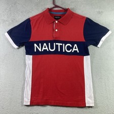 Nautica Polo Shirt Youth Large Color Block Spell Out Sleeve Hit Graphic