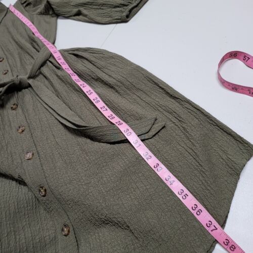 Vestido Calvin Klein Mujer Talla 10 Verde Oliva Arrugado Botón Frontal Bolsillos con Cinturón - Imagen 3 de 10