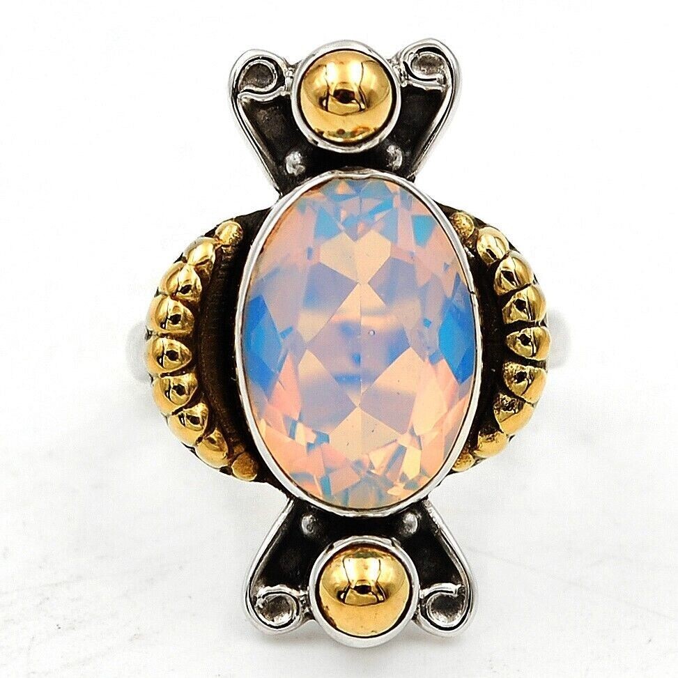 Natural Two Tone 6CT Fire Opalite 925 Solid Sterling Silver Ring Sz 7 @B2-2
