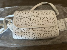 Talbots White Cross Body Leath Clutch Handbag Vinatge Nwt New $118 Laser Cut Out