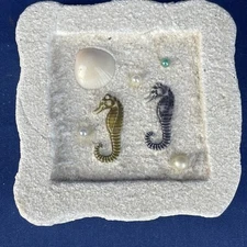 Plaster Paris Chalk Ware Seahorse Pearl Oyster Shell Miniature Art ❤️blt17m1