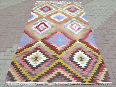 Vintage Turkish Kilim, Handwoven Floor Rugs, Large Carpet, Boho Kelim 69''x119''