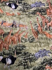 FQ Animals Of Africa Gazelle Ostrich Zebra Giraffe Lion Fabric Fat Quarter