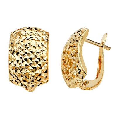 Echte massive 14k Gelbgold Diamantschliff Halb Huggies Clip Ohrringe 18mm