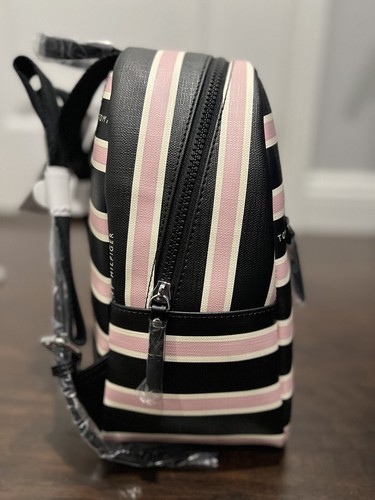 Tommy Hilfiger Mini Backpack Bag Pink Black White Stripe - Picture 3 of 9