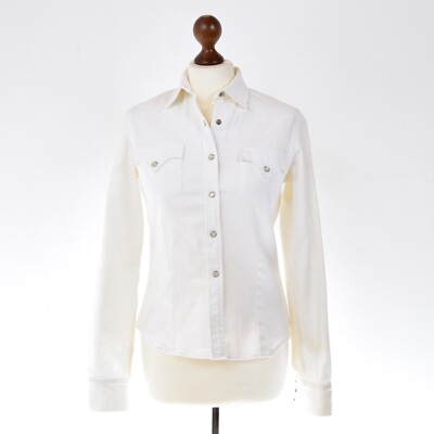 CHRISTIAN DIOR BOUTIQUE Denim Top Gr 38 Made in France Weiß Pearl Snap Galliano
