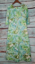 Vintage Pacific Isle Womens Maxi Dress Blue Floral Hawaiian Flared Sleeve