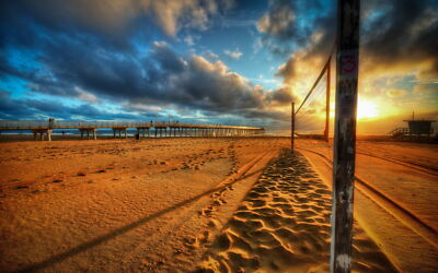 Anime Landscape Scenic Sand HDR Pier Sunset  Gaming Mat Desk 15949