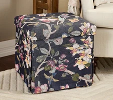 Home Reflections Floral Printed Foldable Square Storage Ottoman Seat Hummingbird