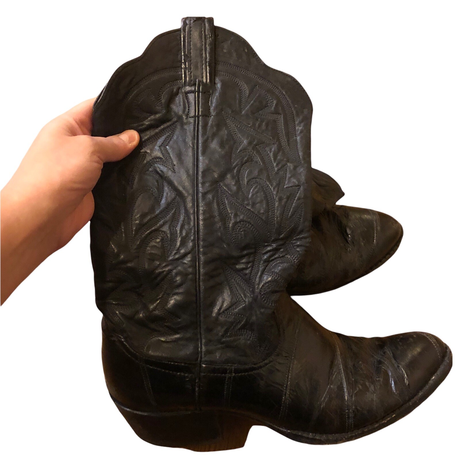 Black Leather Larry Mahan Cowboy Boots - image 3