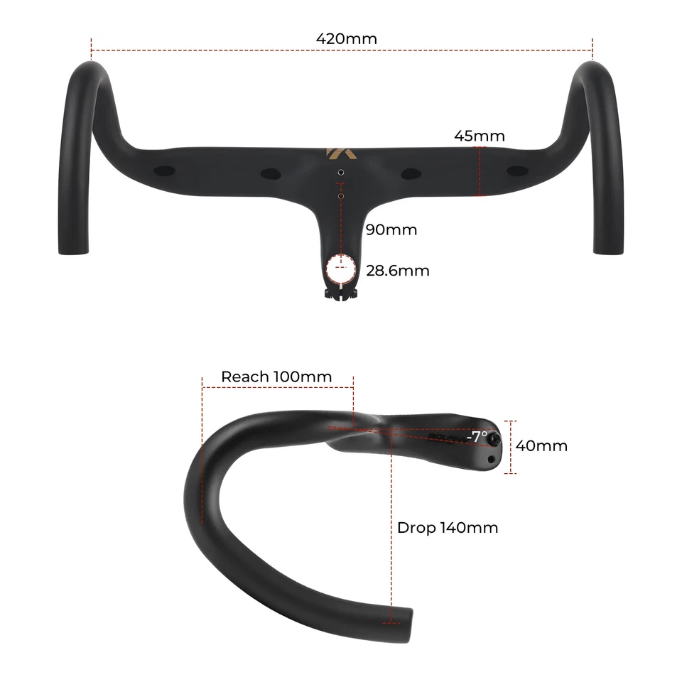 -7° 28.6mm Stem Integrated Road Bicycle Alloy Drop Bar 420mm Width Handlebar - Image 4 of 4