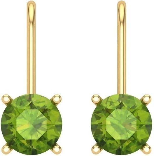14k Solid Yellow Gold Natural Green Peridot Solitaire Drop Dangle Earrings - Image 3 of 4