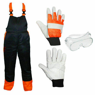 Motorsägenlatzstütze groß 34-38 Klasse A 20m/s + Forsthandschuhe + Schutzbrille
