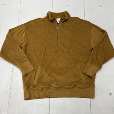 Aerie Off Line Brown Terry Cloth Half Zip Long Sleeve Pullover Pockets Women s M
