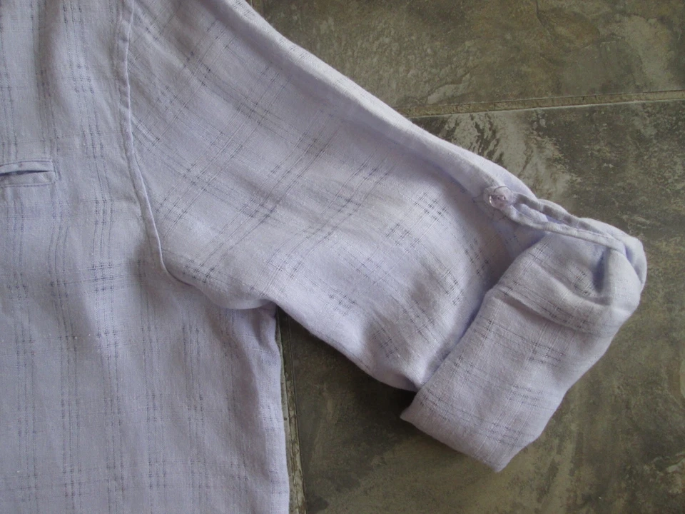 Sag Harbor Petite Large Shirt Purple Blouse 100% Linen Pulled Thread Flax Button - Image 4 of 4