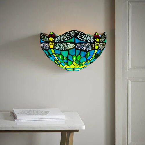 Tiffany Style Multicolor Wall Light Sconce 12" Uplighter Shade Stained Glass E27 - Picture 31 of 54