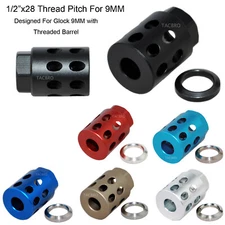 Aluminum 1/2x28 TPI Compensator Muzzle Brake For 9mm-Color Var
