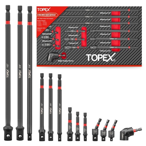 TOPEX 13Pcs Drill Socket Adapter Set Impact Socket Adapters Socket Extensions