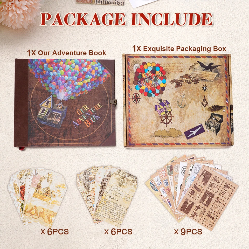 Álbum de fotos de álbum de recortes de 146 páginas nuestro libro de aventuras regalo de San Valentín retro Foto 3 de 4