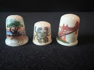 California theme thimbles Lot of 3 Carmel Fisherman's Wharf Golden Gate