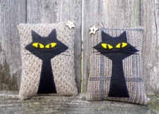 Alley Cat Fall Pillows, Folk Art Whimsical Shelf Pillows, Halloween Black Cat