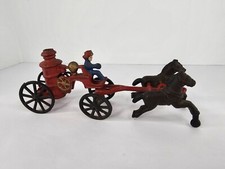 Antique Cast Iron Horse Drawn Fire Pumper Truck Original Rare