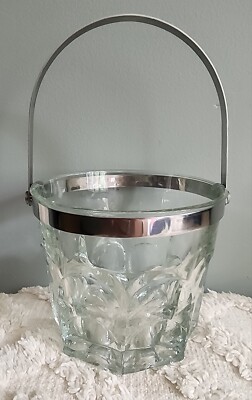 Nice VINTAGE Cut Crystal Silver Handle ICE Bucket French WINE Bottle Cooler EUC