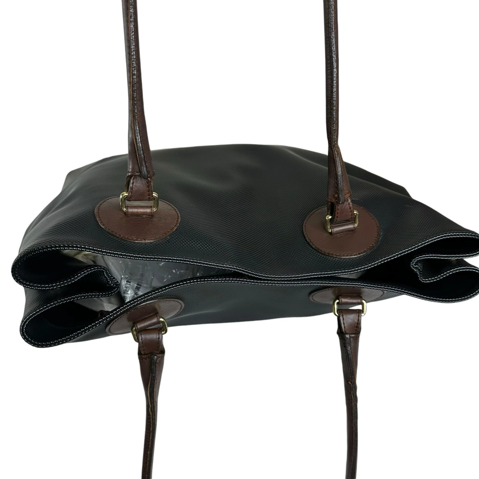 Borsa a mano vintage Bottega Veneta in pelle rivestita in tela nera marrone